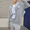 Barevná ležérní bunda s kapucí a zipem „Grey White“
