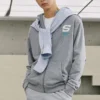 Barevná ležérní bunda s kapucí a zipem „Grey White“