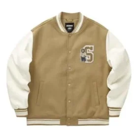 Baseballová bunda s potiskem písmen „Tan White Black“