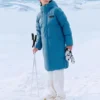 Dlouhá péřová bunda s potiskem loga „Teal“