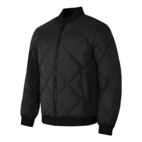 Jednobarevná tkaná péřová bunda s límcem „Black“