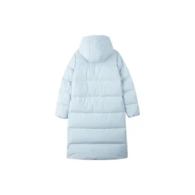 Ležérní dlouhá tkaná péřová bunda s kapucí „Blue“