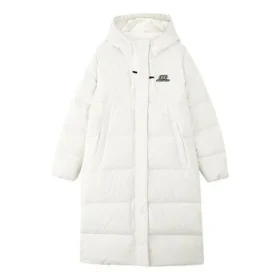 Ležérní dlouhá tkaná péřová bunda s kapucí „White“