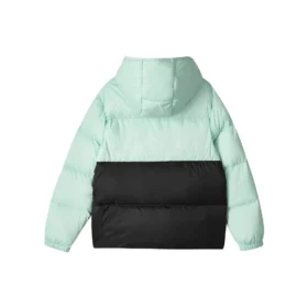 Ležérní tkaná péřová bunda s kapucí a barevnými bloky „Green Black“
