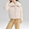Módní péřová bunda s potiskem písmen „Pink White“