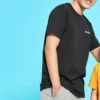 Pletené tričko s potiskem, krátký rukáv, párový styl, černé