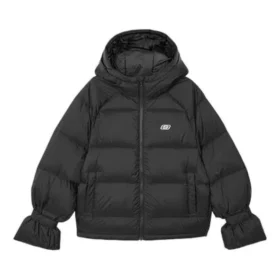 Péřová bunda s kapucí a dlouhými rukávy na zip „Black“