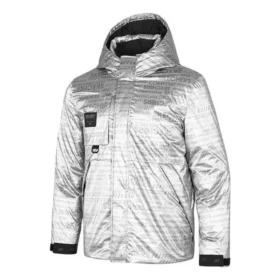 Péřová bunda s kapucí a potiskem písmen „Silver Black“