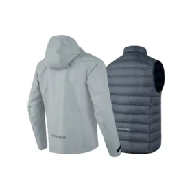 Tkaná péřová bunda 3 v 1 s kapucí „Grey Black“