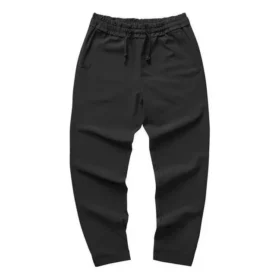 Tkané rovné ležérní kalhoty řady Diamond „Black“